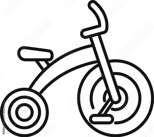 Small tricycle for children with big front wheel, curved handlebar and footrest, perfect for learning how to ride