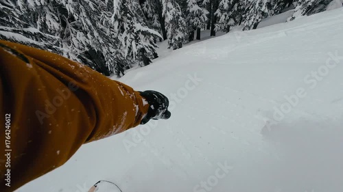 Backcountry Snowboarding in Fresh Powder POV