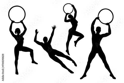 Silhouette of a gymnast on rings, dynamic vector illustration isolated on white background
