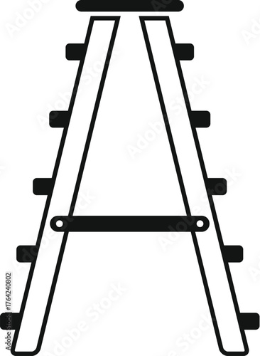 Simple black and white icon of a step ladder isolated on white background