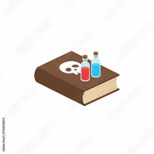 Mysterious spellbook with vintage potions for magical practices concept