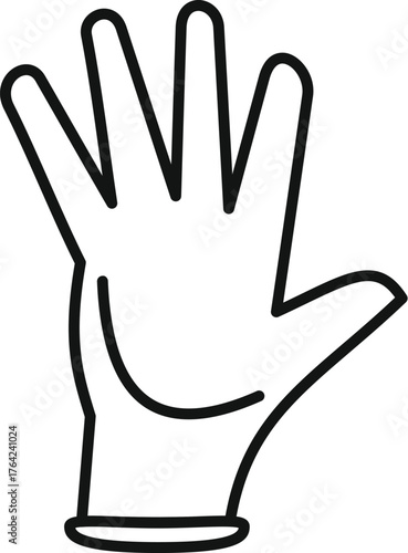 Line drawing of a hand wearing a protective glove, emphasizing safety and hygiene protocols