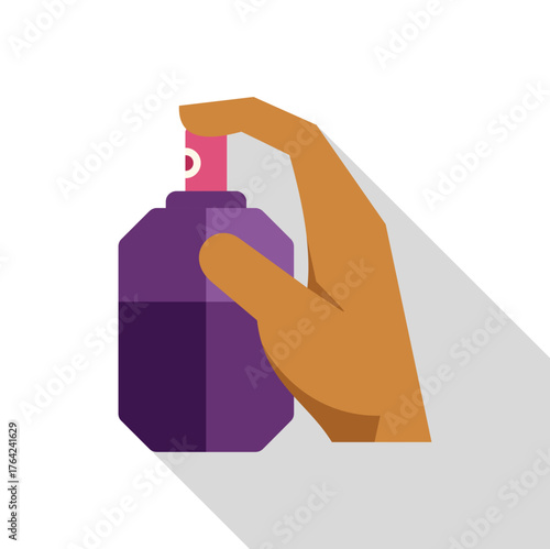 Hand gracefully holds and sprays a perfume bottle, symbolizing fragrance, luxury, and personal care