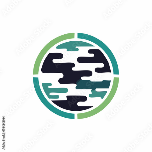 Abstract circular logo with organic shapes and a target-like outer ring.