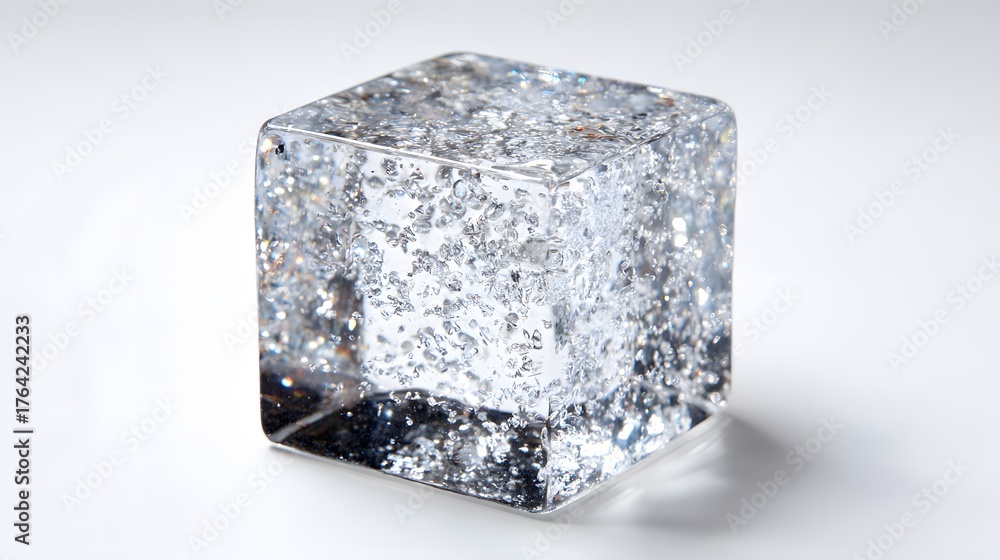 Obraz premium Transparent solid geometric shape contains reflective shimmering particles inside