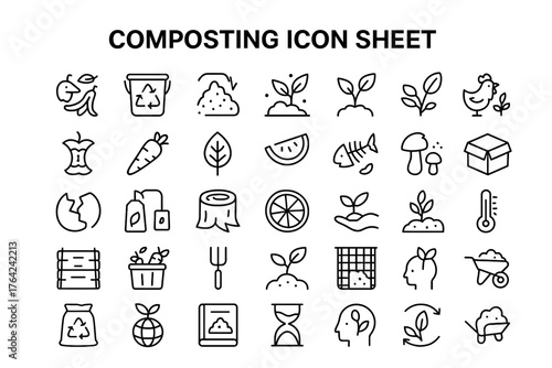 Wallpaper Mural Composting Icon Sheet: A comprehensive set of icons representing various elements and processes involved in composting. Torontodigital.ca