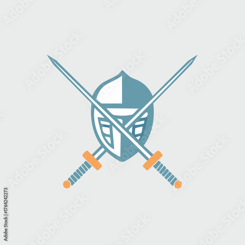 Crossed Swords and Shield Icon Representing Strength and Protection.