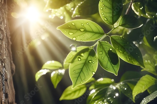 green leaves with water drops