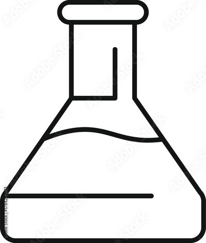 Simple line icon of a chemical erlenmeyer flask containing a liquid substance, ideal for representing scientific experiments