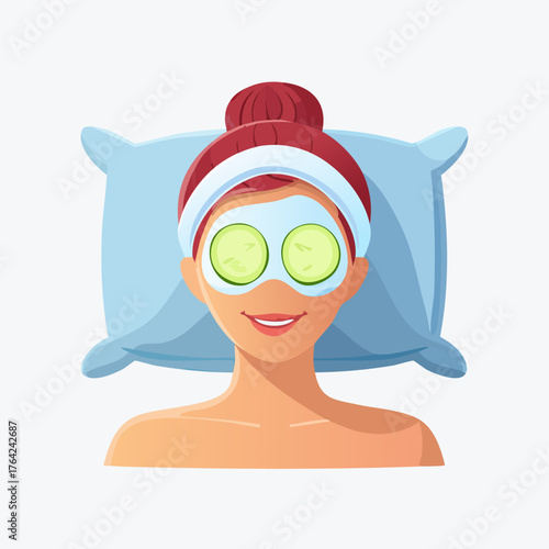 Woman Relaxing with Cucumber Slices on Eyes for Spa Treatment.