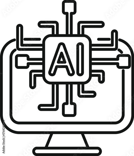 Artificial intelligence chip processing data on a computer monitor, symbolizing machine learning and technological advancement