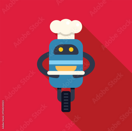 Robot chef wearing toque blanche delivering food using a one wheel balancing vehicle, concept of artificial intelligence and automation in the restaurant industry