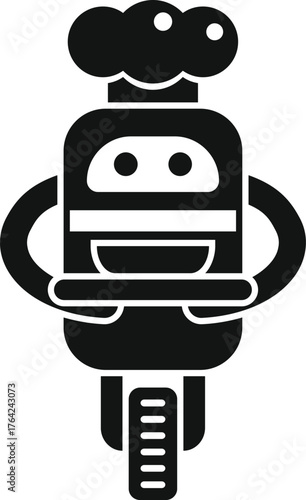 Food delivery robot carrying a bowl on a tray and wearing a chef hat, representing automated food service and technological advancements in the culinary industry