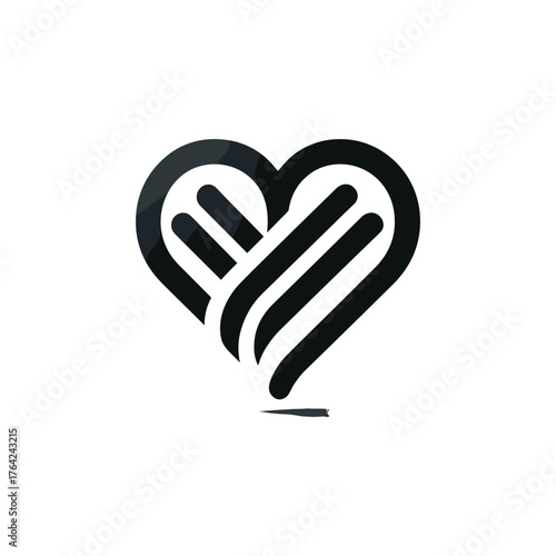 Black and white heart logo with intertwined lines, representing love and connection.