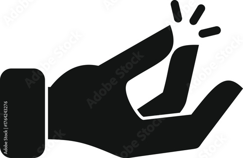 Hand snapping fingers creating a spark, simple black icon isolated on white