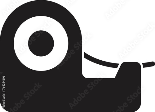 Simple vector icon of a black tape dispenser, perfect for representing office supplies, packaging, or crafting activities