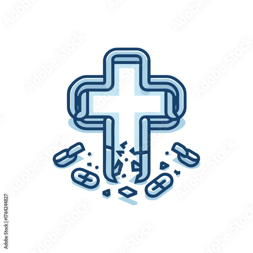 Cross made of chains breaking apart at the bottom, symbolizing freedom and liberation through faith.