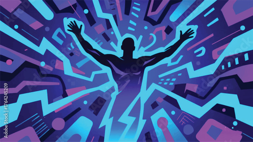 Modern Geometric Energy Man Illustrator Artwork Banner Background Design Template 