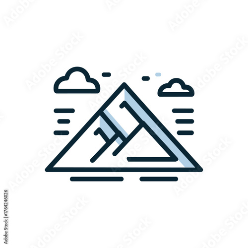 Mountain scene with clouds and horizontal lines, a simple graphic.