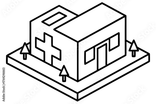 black and white isometric hospital building clip art preview
