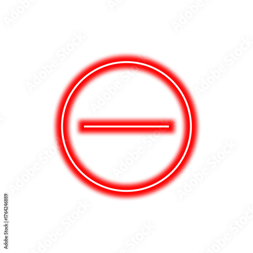A glowing red neon sign depicting a circle with a horizontal line inside, representing a minus sign or a prohibition symbol. Free Download A glowing red neon sign depicting a circle with a horizontal line inside, representing a minus sign or a prohibition symbol. - GFXLoad