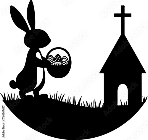 Easter Bunny Silhouette by the Church