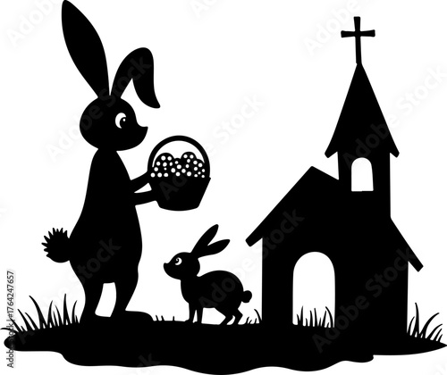 Easter Bunny Silhouette by the Church