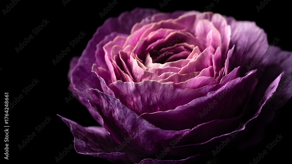 Obraz premium Detailed close up of richly layered purple petals illuminated against a dark backdrop