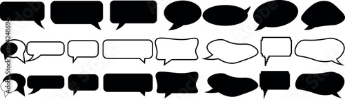 Various speech bubbles show different conversation styles in black and white on a transparent background