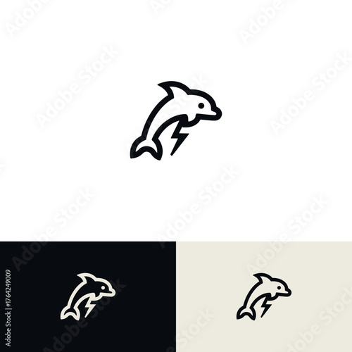 Minimalist dolphin outline with lightning bolt