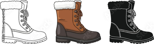Three styles of winter boots with lace-up designs