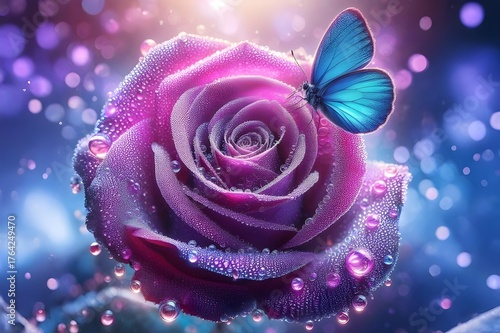 Purple rose with water droplets