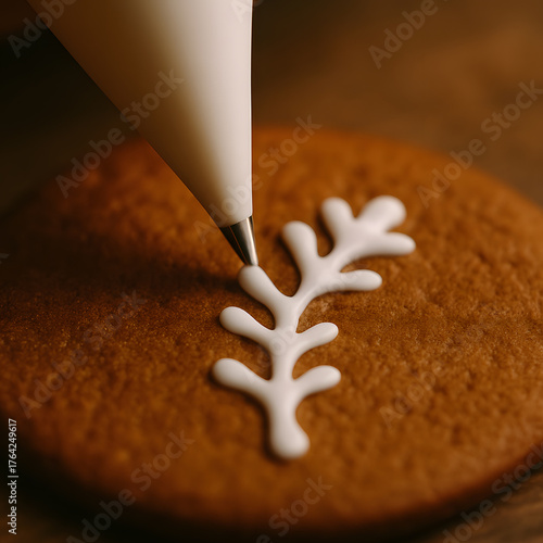 Decorating Gingerbread Cookie with White Icing