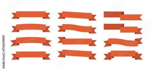 set of red ribbons flag blank and ribbon banners. abstract vintage ribbon element shapes made of geometric forms design for card, invitation, wallpaper, poster, temples