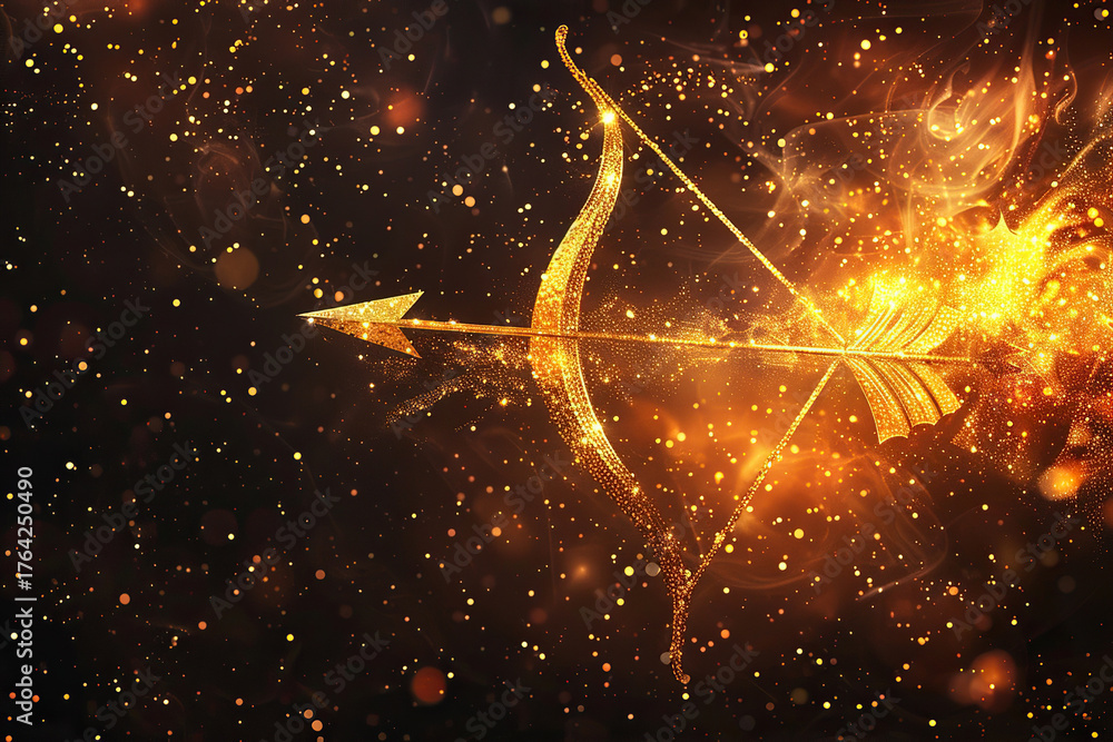 Fototapeta premium Sagittarius zodiac sign symbol, abstract vivid composition consists of fictional unreal fantastic vision on background