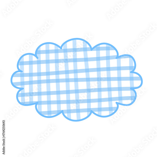 Blue Gingham Cloud: Whimsical Weather Icon, Pastel Check Pattern.