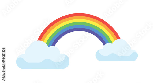 Vibrant Rainbow Arching Between Fluffy Clouds - A Symbol of Hope and Promise.