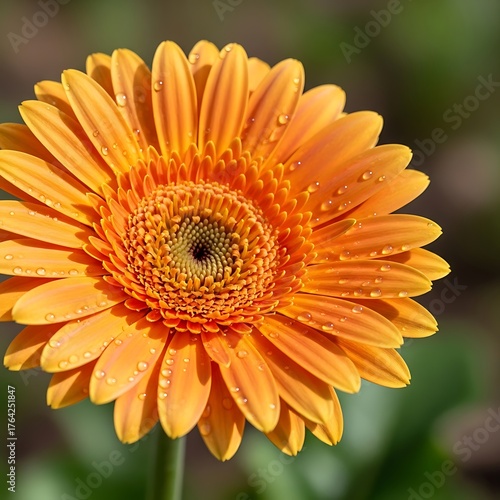 Radiant Orange Gerbera Daisy in Full Bloom with Water Droplets.