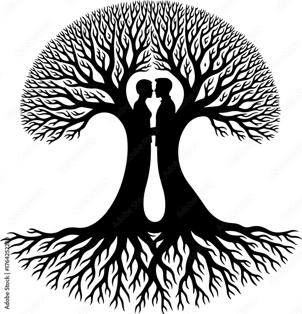 Fototapeta premium Love Tree Silhouette Vector