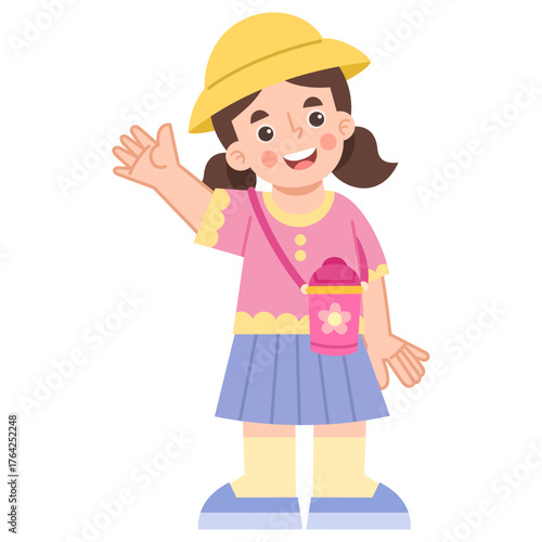 Illustration of Young Girl Waving