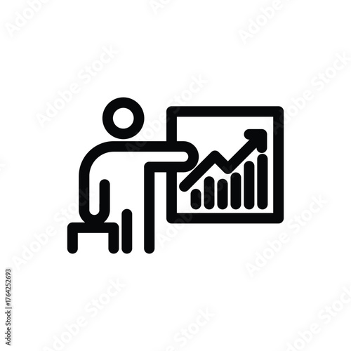 Business Trainer with bar chart outline icon vector design good for web or mobile app