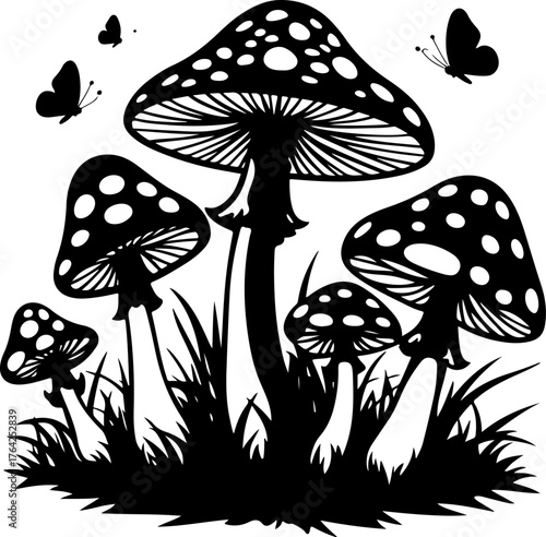 Whimsical Toadstools and Butterflies Silhouette Bunbdle
