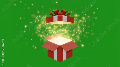 Surprise Gift Box Opening with Sparkles on Green Screen Background for Holiday Celebrations and Special Occasions
