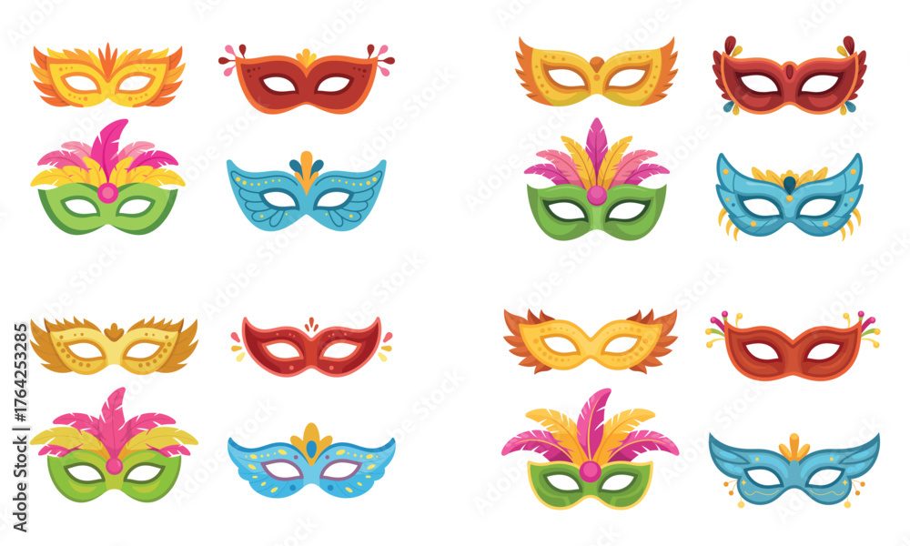 Fototapeta premium Colorful carnival mask illustration set for masquerade party and festival celebration design 