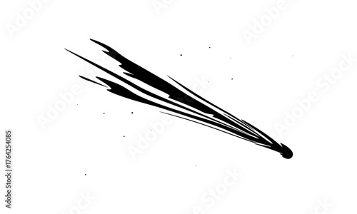 Black silhouette vector of Comet Lemmon with a long streaking tail and scattered stars on a white minimalist background.