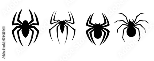 Set of Black Spider Silhouettes for Halloween and Creepy Design Elements