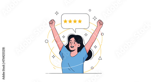Excited Woman Celebrating Positive Customer Review and Feedback.