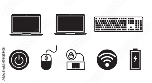 Black and white illustration of computer equipment for designers and developers