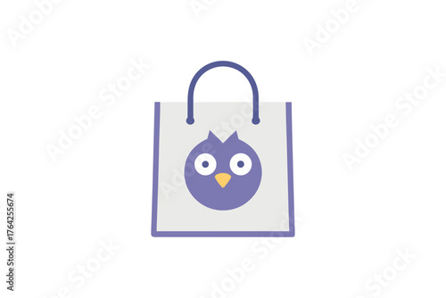 Cute minimalistic owl design on shopping bag for retail and e-commerce concepts
