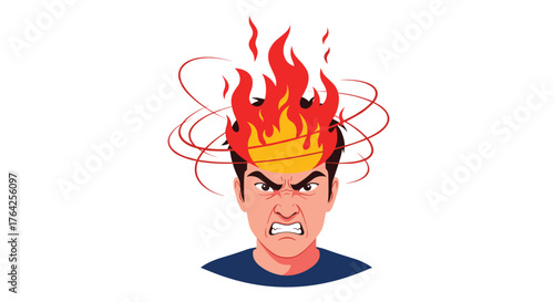 Angry Man with Head on Fire - Illustration of Extreme Frustration.